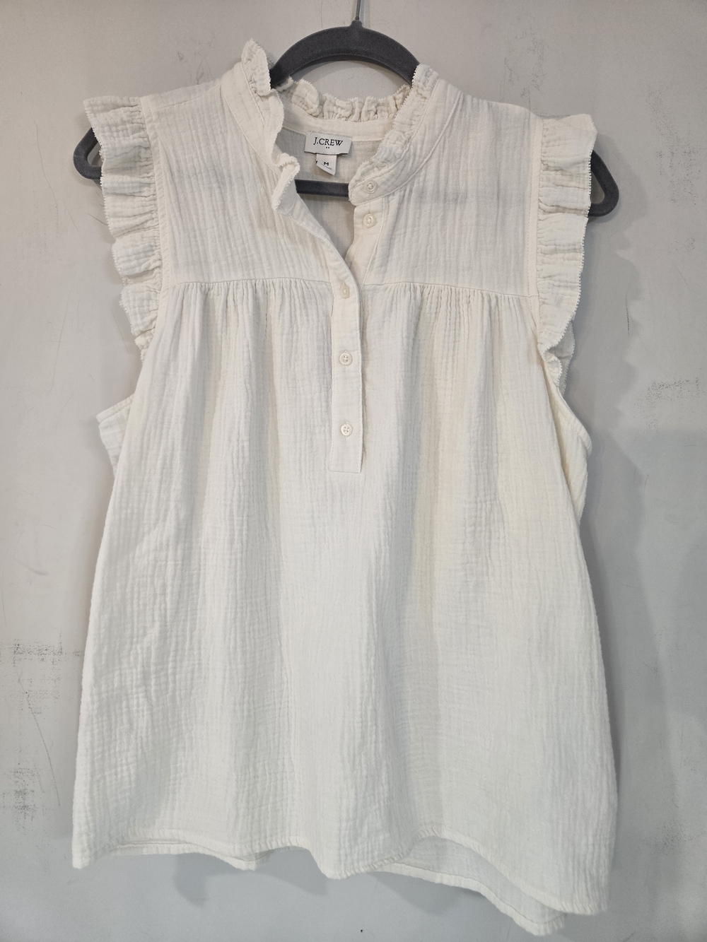 J. Crew Cream Gauze Ruffled Neck Sleeveless Top - Picture 6 of 9
